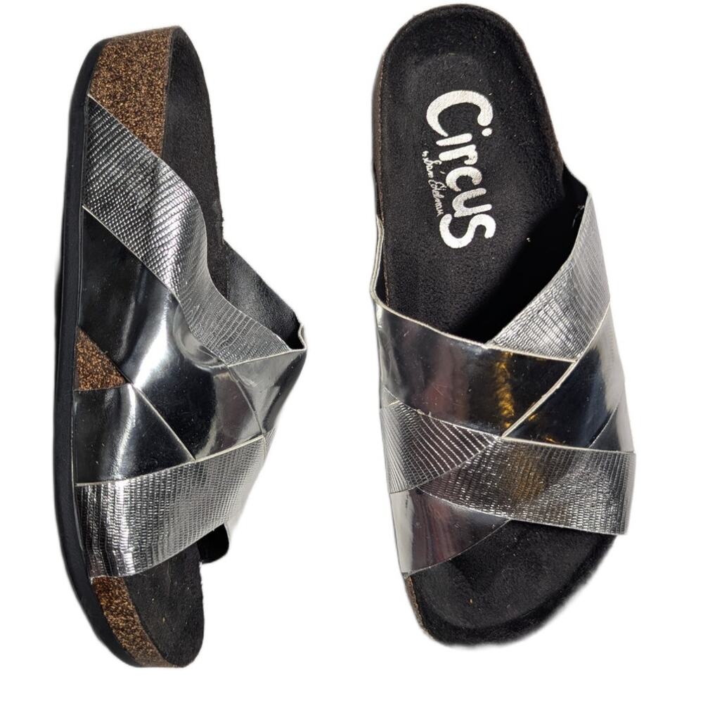 Circus by Sam Edelman Allison Silver Metallic Faux Leather Slide Sandals Sz 6